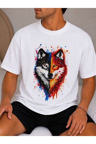 EYMORA TRICOU CU GULER ROTUND CU IMPRIMEU COLORAT CU LUPI