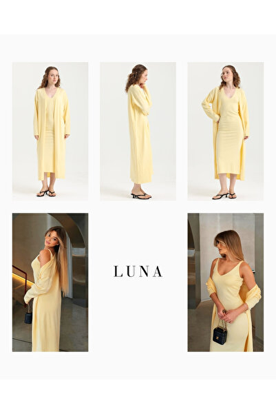 femmes fraiches Luna Exclusive Sarı Elbise Takım