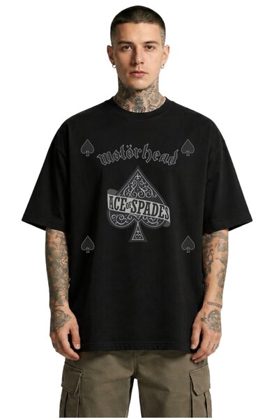 Fuddy Moda Μπλουζάκι Unisex Motörhead Ace of Spades με στάμπα, Υπερμεγέθη μπλ...