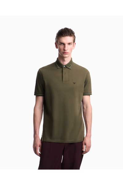 Emporio Armani Men's Regular Cut Eagle Logo Embroidered Cotton Pique Fabric S...