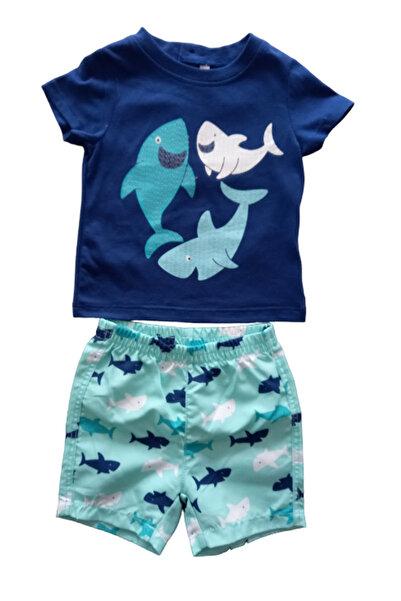 OEM Set 2 piese pentru copii, tricou cu pantaloni scurti, albastru-turcoaz, i...