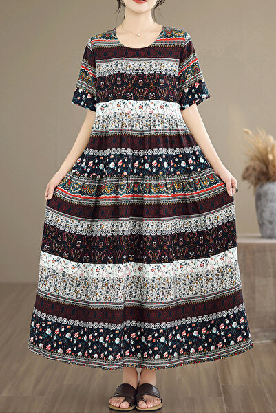 PriStyle Rochie Maxi Dama Boho Florala Multicolora, Croiala Lejera Oversize, ...