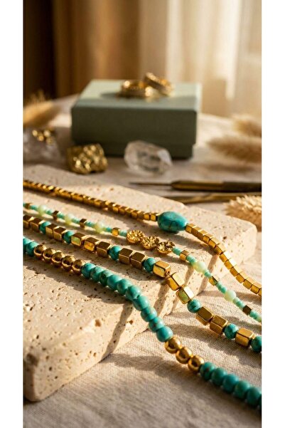 ILSA Turquoise Stone and Gold 4-Piece Bracelet Combination