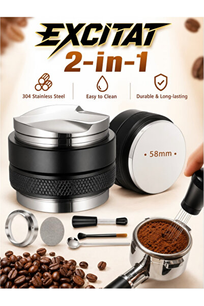 Excitat Set de 6 Accesorii Espresso, Excitat®, 58mm, Inox, Tamper dublu cafea...