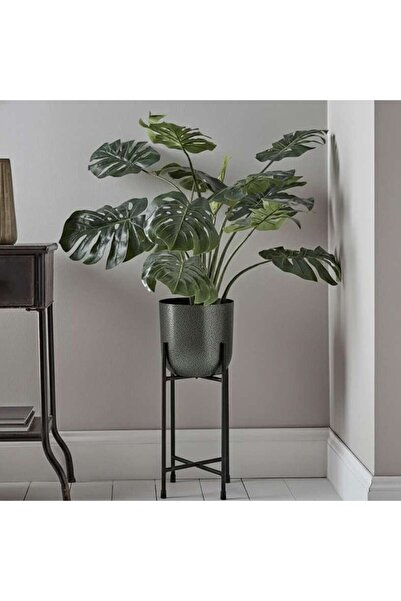 PAN HOME Parsley Metal Textured Planter With Stand 23x23x56cm - Black