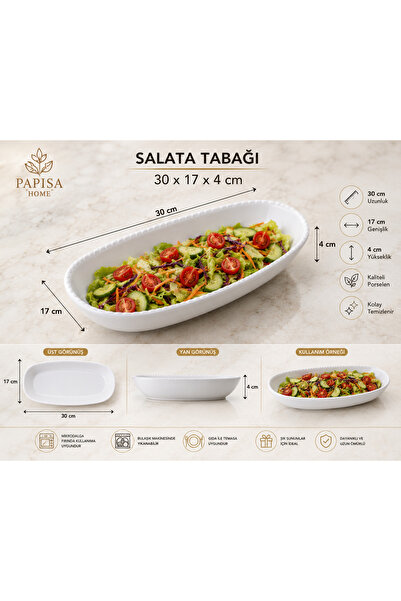 PAPİSAHOME Porcelain Salad Plate 30X17X4 cm Serving and Presentation Plate Pa...