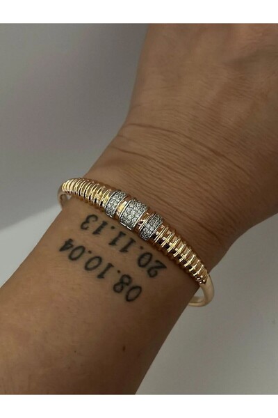 BYYEŞO Vintage Handcuff Bracelet with Grid and Stone Detail (Steel)