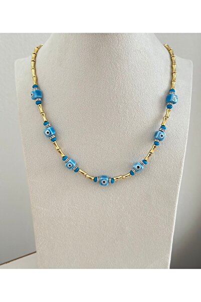 mibrillo Gold Inter-Bone Glass Basement Bead Necklace Summer Trend Necklace