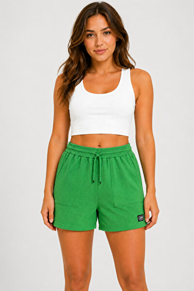 just wear zt Women's Wrinkled Textured Shorts, Elastic Waist Lace-Up Comforta...