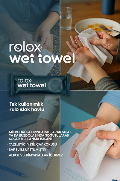Rolox Wet Towel - 50 Paket - Tek Kullanımlık Rulo Islak Havlu - Yeşil çay kokulu