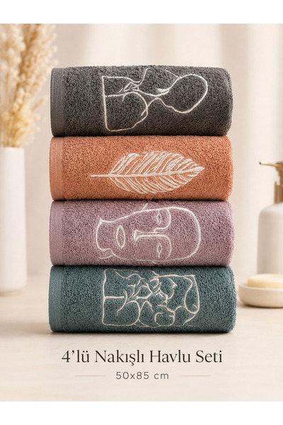 Rebeka Home Collection Arte Embroidered Set of 4 Hand and Face Towels 50X85 cm