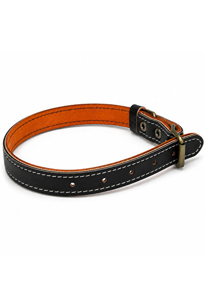 Redis Pet Black Genuine Leather dog collar, small size 45x2cm, adjustable, ma...