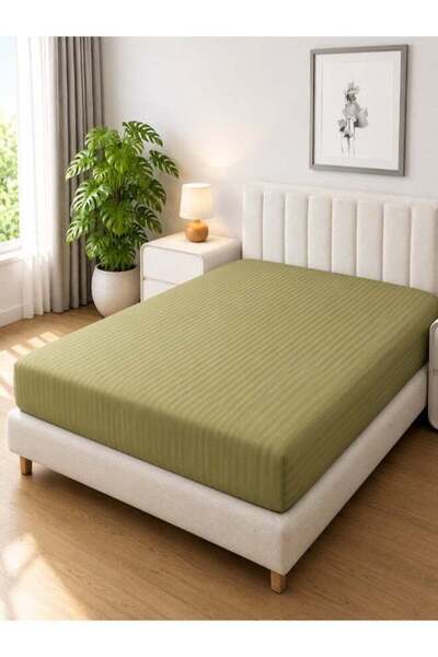 Hotel Linen Klub 1-Piece Microfiber Fitted Sheet Striped,Color: Olive, Super ...