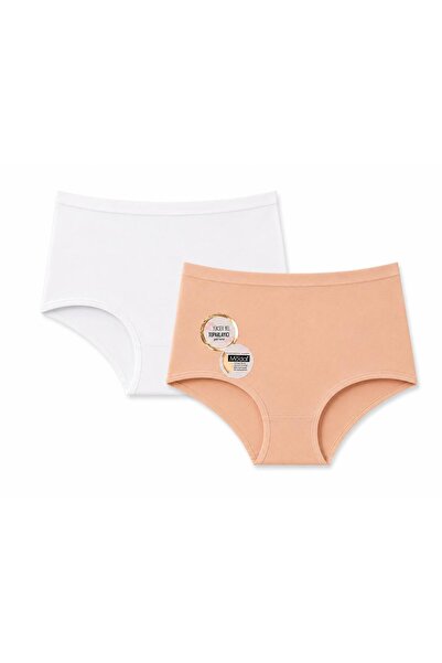 aykidsclup Papatya 1 White 1 Tan High Waist Lifting Modal Panties 2-Pack 4364...