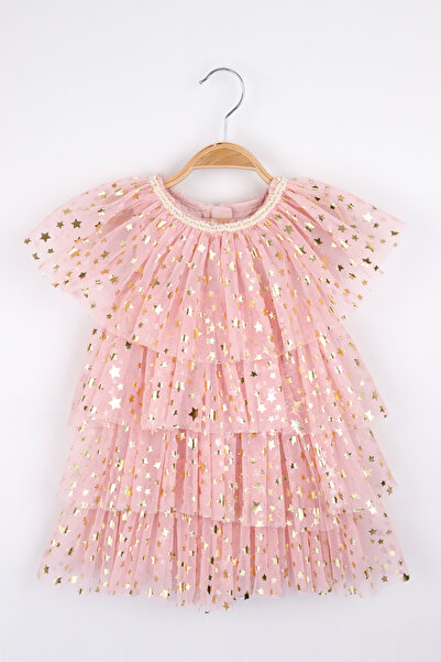 Le Mabelle Powder Star Printed Layered Tulle Baby Girl Dress - Estela