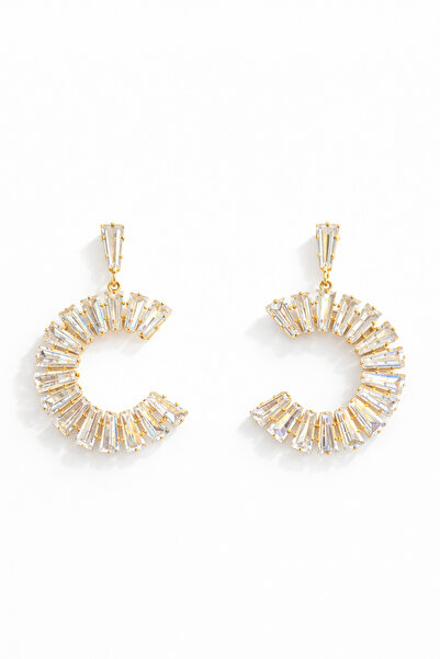Angelovia Baguette Stone Hoop Gold Earrings