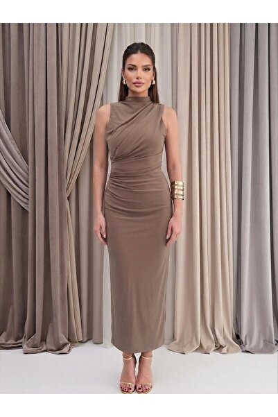 My Blog Mink Pink Draped Slit Midi Dress - 4114