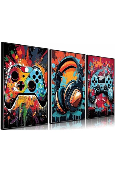 ESSESORIES 3Pcs Cool Gaming Poster Wall Art Set of 3 Room Decor Self Adhesive