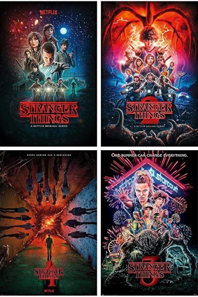 ESSESORIES Stranger Things Movie Poster Wall Art Set of 4 Room Decor Self Adh...