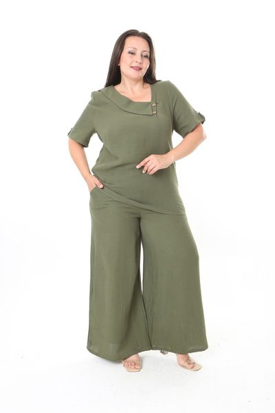 XL Modam Women's Muslin Fabric Pants Tunic Plus Size Set