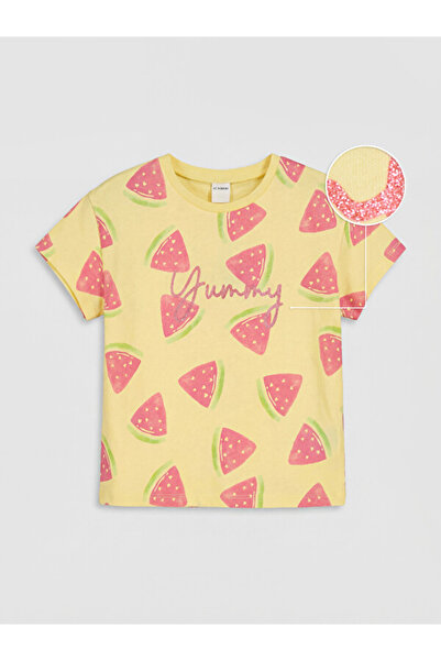 LC Waikiki Rmz Gi̇yi̇m Farkiyla Glitter Printed Girls' T-Shirt