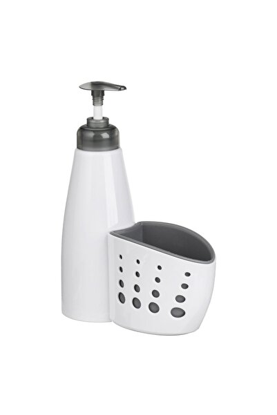Z Store Dozator de săpun de vase din plastic alb și gri cu suport pentru bure...