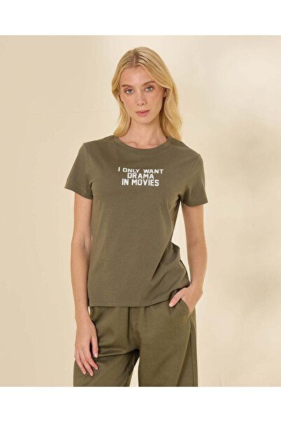 REDTAG Women Khaki Graphic T-Shirt