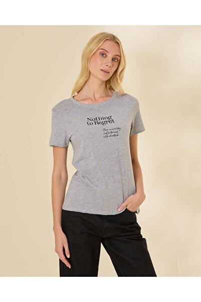 REDTAG Women Grey Graphic T-Shirt