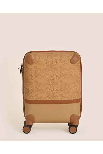 REDTAG Brown Floral Embossed Trolley Luggage 20 Inch