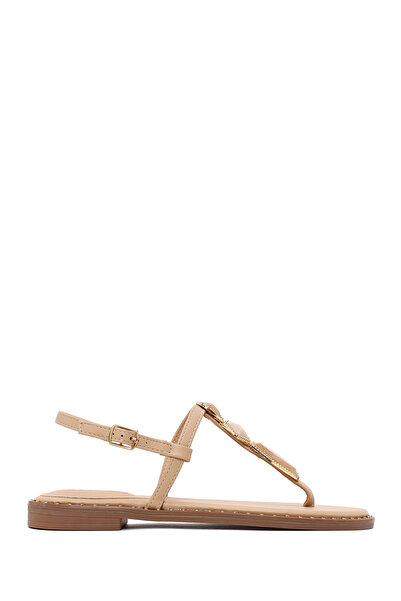 Derimod Women's Beige Ankle Buckle Stone Toe Sandals 26Sfe452114