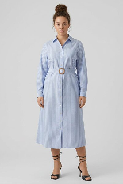 Bebe Women Stripe Shirt Dress, Heather Blue