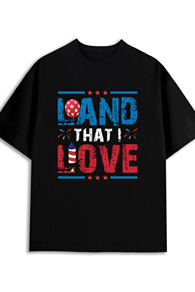 LİNA06 تي شيرت رجالي بتصميم "Land That I Love Lover" بوزن 180 جرام، أسود 100%...