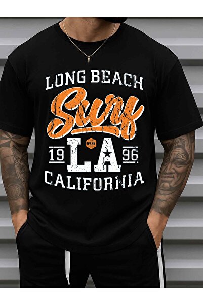 LİNA06 تي شيرت رجالي بطبعة لوس أنجلوس من Long Bach Surf - 180 جرامًا لكل متر ...