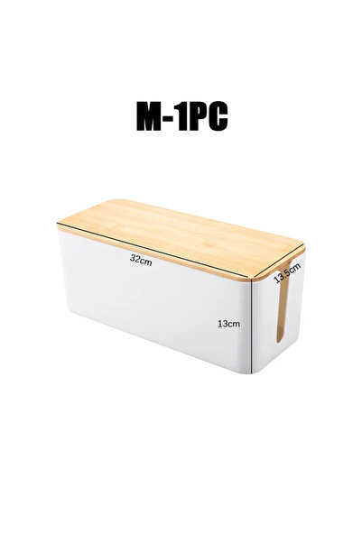 Choice1 صندوق تنظيم الكابلات البلاستيكي من الخيزران M-1PC مع غطاء لتخزين شرائ...