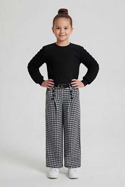 Cansın Mini Crni komplet pantalona i majice sa šarom houndstooth za devojčice...