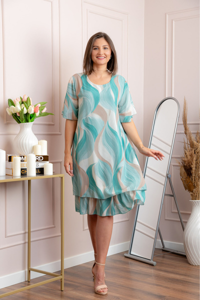 OEM Rochie dama Frances turcoaz deschis cu imprimeu abstract