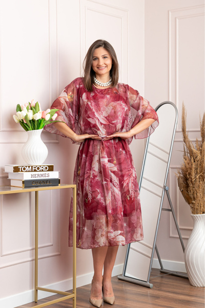 OEM Rochie dama Theresa din voal cu imprimeu floral visiniu