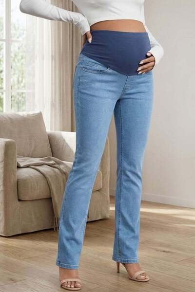 HAKKE Hamile Kadın Esnek Karın Bantlı Slim Fit Denim JEAN PANTOLON