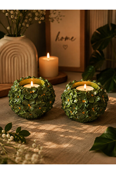Dekoratif Çiçek Kaplama Tealight Mumluk – 2'li Set