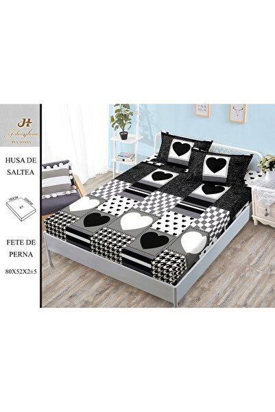 naniland.ro Husă de Pat Bumbac Satinat 2 Persoane 3 Piese Cu Elastic 180x200 cm