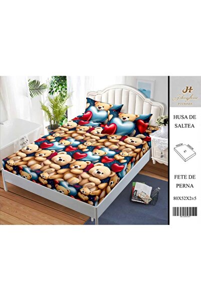 naniland.ro Husă de Pat Bumbac Satinat 2 Persoane 3 Piese Cu Elastic 160x200 cm