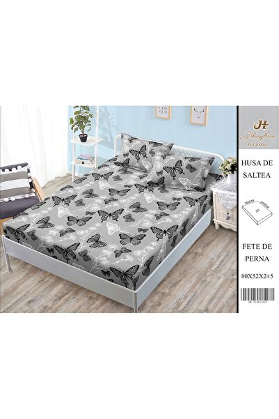 naniland.ro Husă de Pat Bumbac Satinat 2 Persoane 3 Piese Cu Elastic 160x200 cm