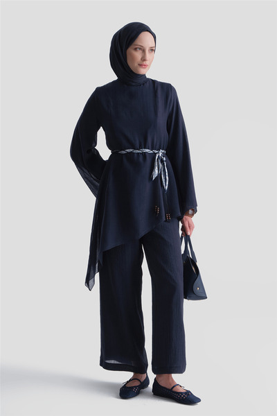 Armine Belt Detailed Suit Navy Blue