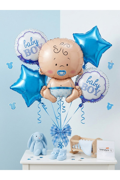 KAYA SÜS 2 Erkek Bebek Temalı Folyo Balon Seti (5'li) - Baby Boy Doğum Günü, ...