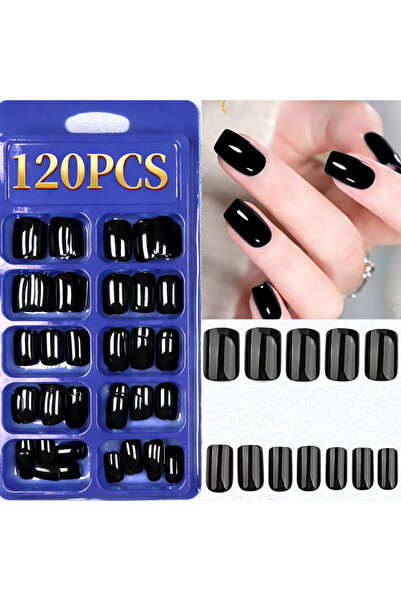 Choice9 black 120PCS Press French Red Mid-Length Square Fake Nails Solid Colo...