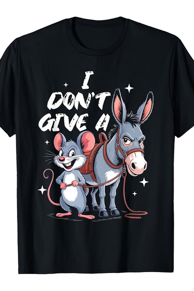 NOURAM Retro Funny I Don't Give a Rats Ass T Shirt with Mouse & Donkey Graphi...