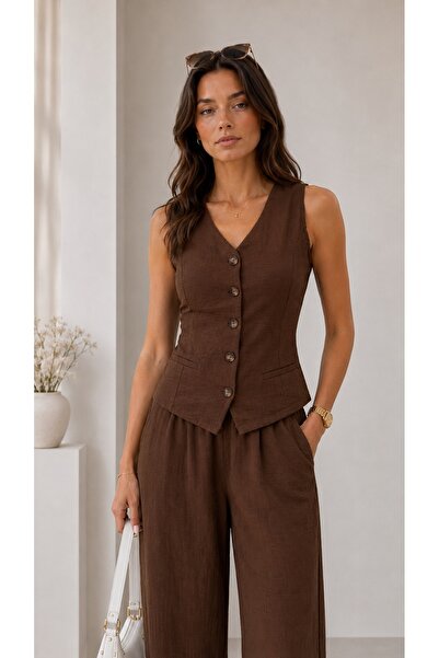 BELISTIL Women's Vest Double Set Wide Leg Palazzo Pants Summer Stylish Set