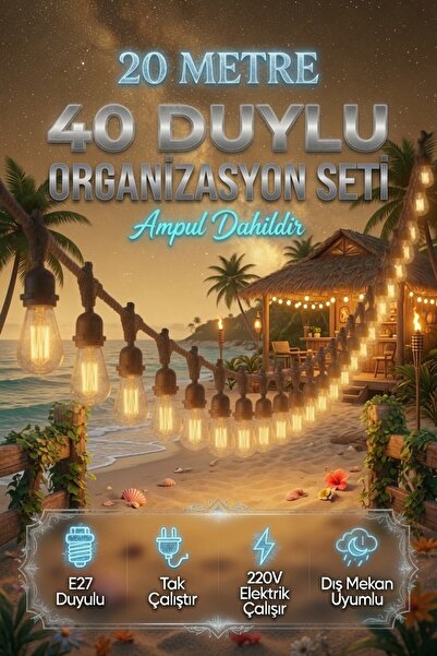 AC AYDINLATMA 20 Metre 40 Duy Organizasyon Seti A60 4W E27 Rustik Ampul Dahil...