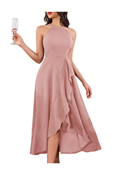 Dotail Rochie elegantă de damă, cu guler tip halter, croială în linie A, tiv ...