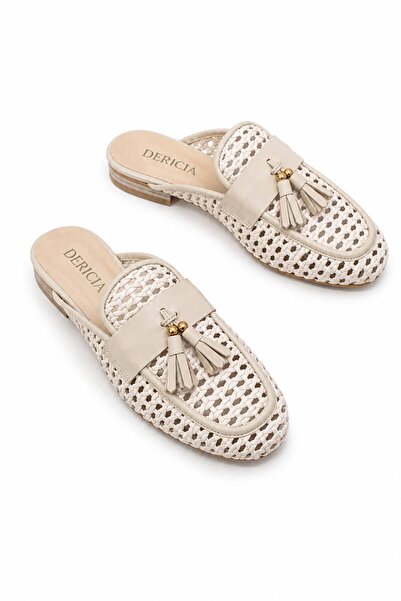 dericia shoes Fable Genuine Leather Beige Daily Comfortable Women's Slippers